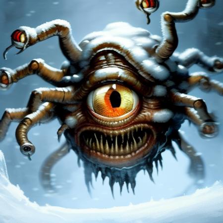 00032-1097549662-Close-up Portrait of a Beholder_Monster, Frostpunk, snow, ice, snowing_15, Volumetric lighting, concept art, brush stroke style,.png